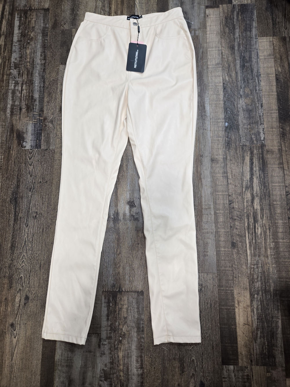 PrettyLittleThing Faux Leather Cream High-Rise Skinny  Pants